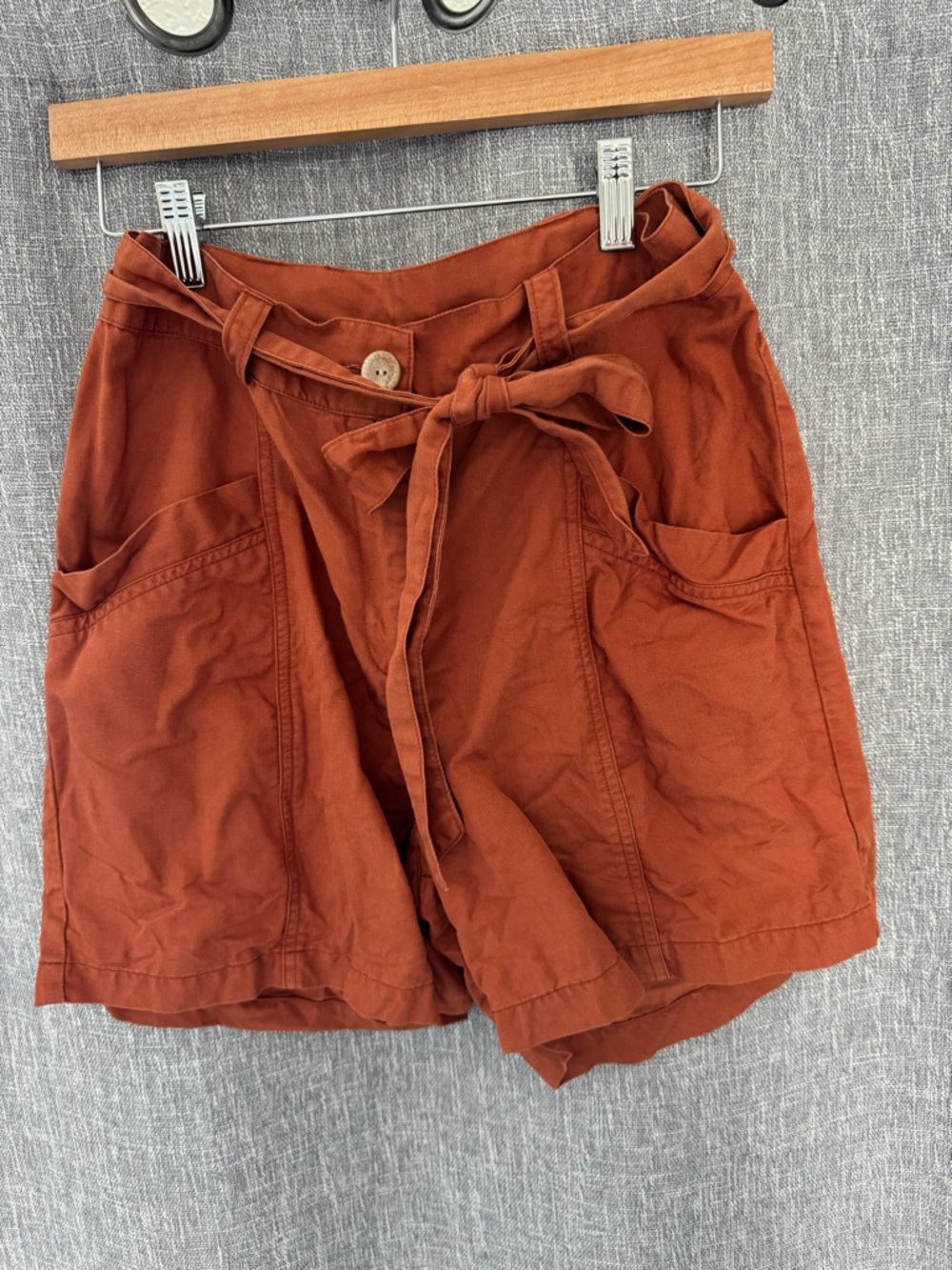 Amour Vert Rust High-Waist Tie-Belt Paperbag Shorts